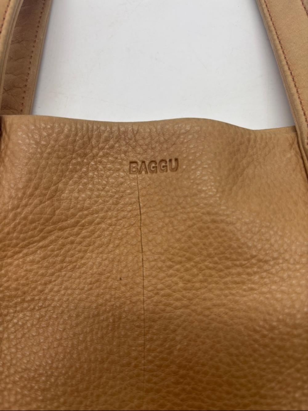 Baggu Leather Tote Bag in Tan - Classic Women’s Carryall As is condition - Picture 2 of 10